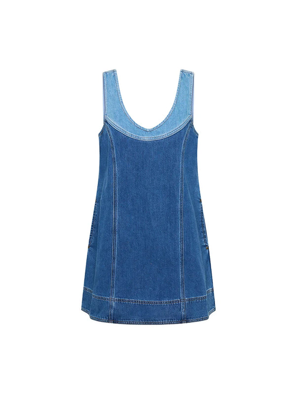 Coralie Denim Mini Dress - Two Tone Blue