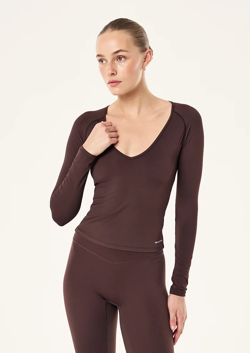 Foundation V Neck LS Top - Dark Plum
