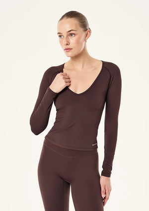 Foundation V Neck LS Top - Dark Plum