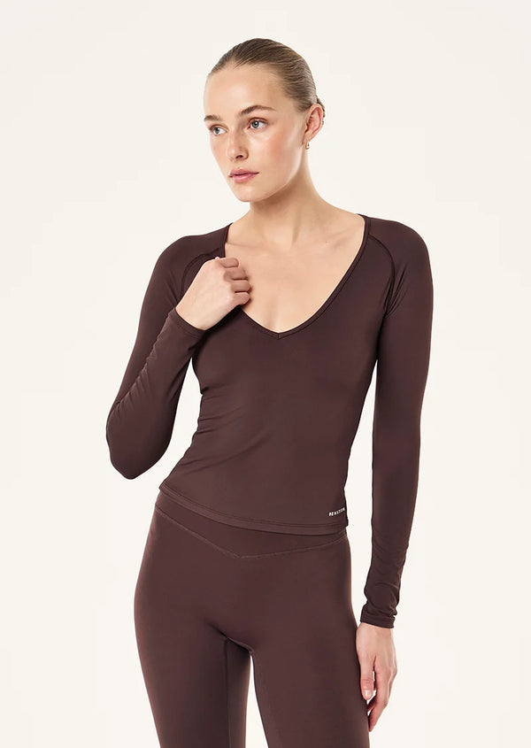 Foundation V Neck LS Top - Dark Plum