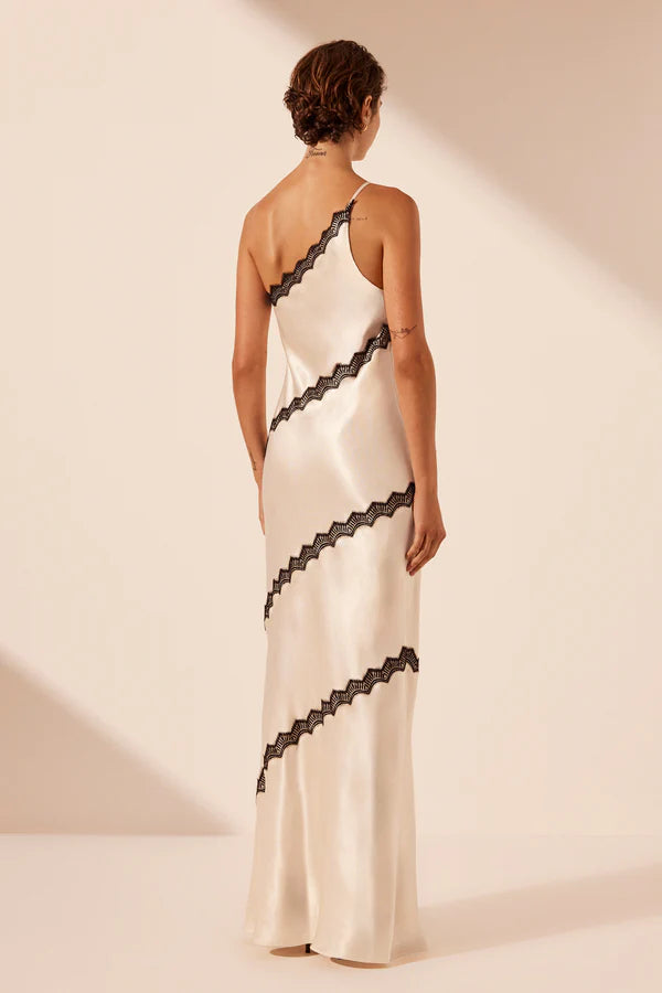 Camille Lace Asymmetrical Maxi Dress - Cream/ Black