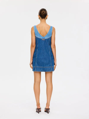 Coralie Denim Mini Dress - Two Tone Blue