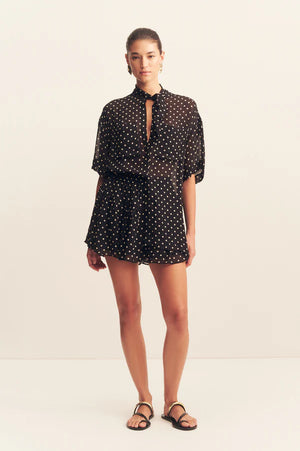 Houston Short Sleeve Neck Toe Short - Noir Polka