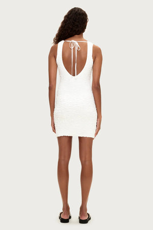 Crinkle Knit Mini Dress - White