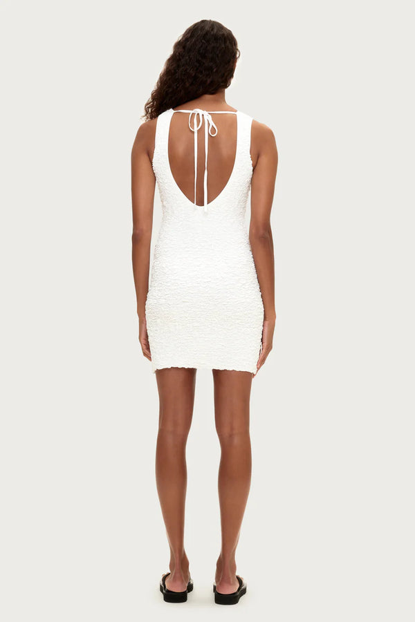 Crinkle Knit Mini Dress - White