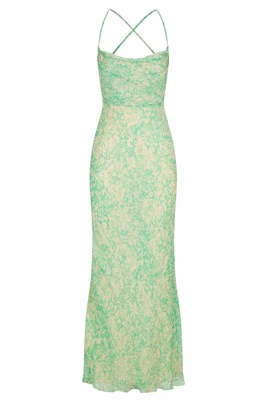 Belvedere Lace Back Bias Maxi Dress - Tree Green