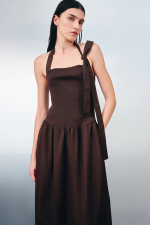 Halter Tie Midi Dress - Chocolate