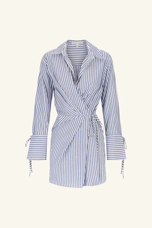 Yasmine Draped Shirt Mini Dress - Chambray Blue/Ivory