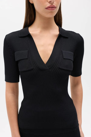 MIRANDA KNIT POLO - BLACK