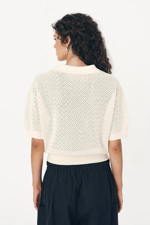Loretta Pointelle Knit Top - Bone