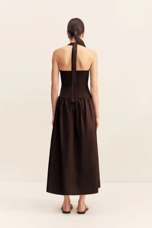 Halter Tie Midi Dress - Chocolate