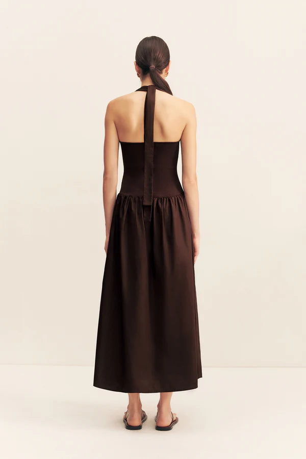 Halter Tie Midi Dress - Chocolate