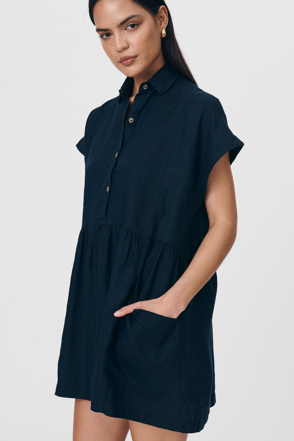 Gina Linen Mini Dress - Ink