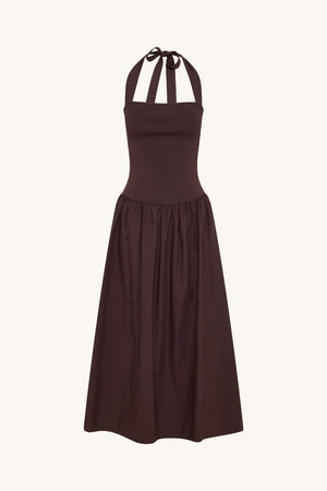 Halter Tie Midi Dress - Chocolate