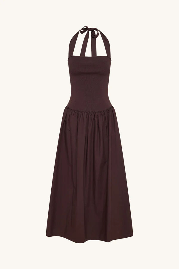 Halter Tie Midi Dress - Chocolate