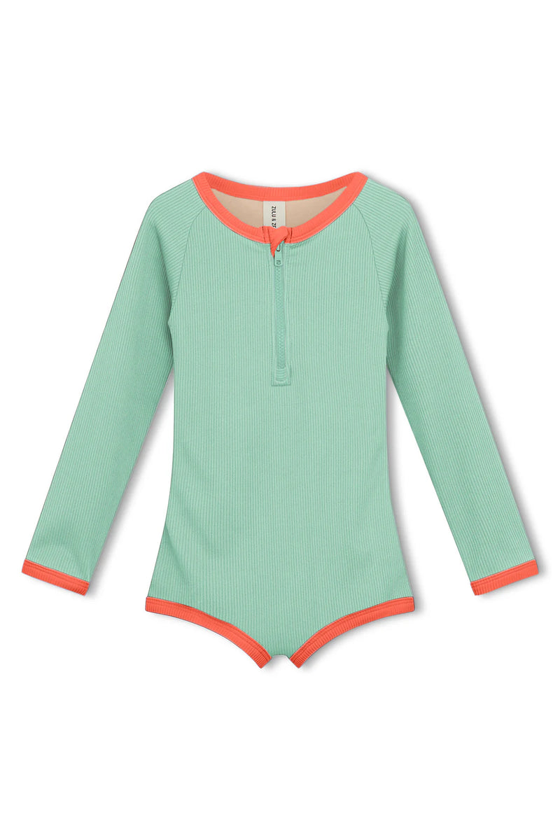 Mini Rib Rashie Onesie - Turquoise