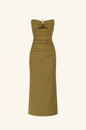 Strapless Gathered Midi Dress