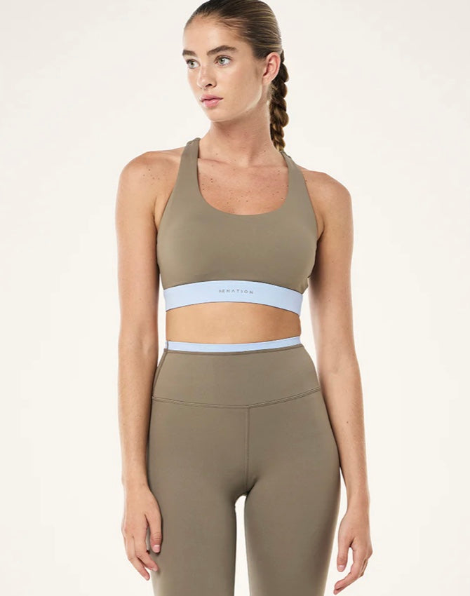 Frequency Sports Bra -Fawn/Dusty Blue