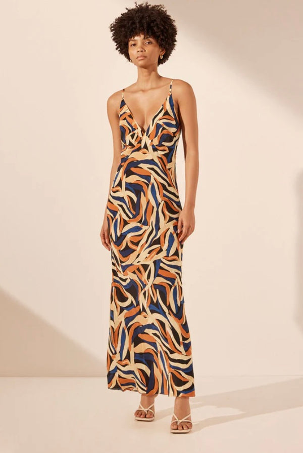 Palma Silk Plunged Slip Maxi Dress