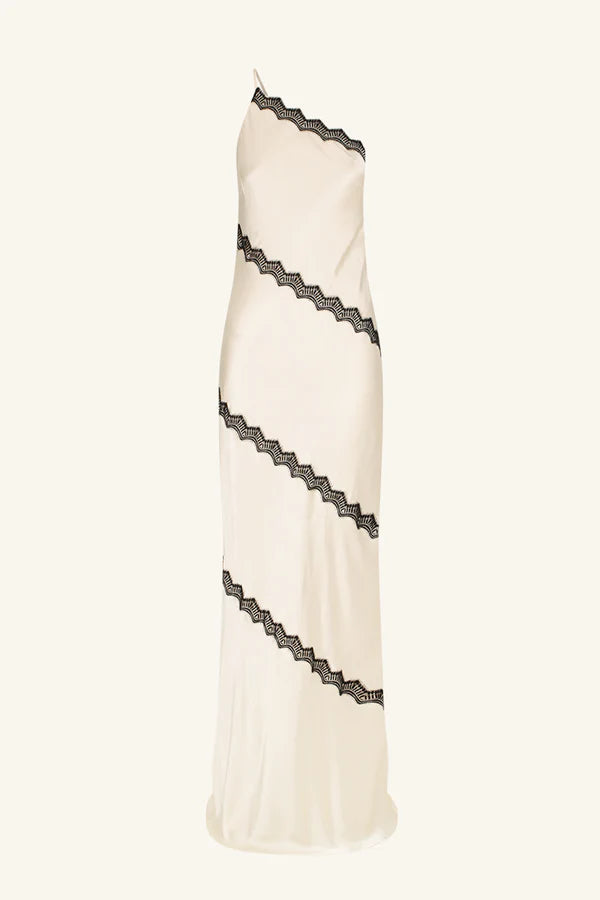 Camille Lace Asymmetrical Maxi Dress - Cream/ Black