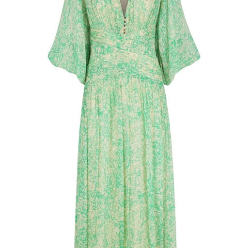 Belvedere Long Sleeve V Neck Midi Dress - Tree Green Multi