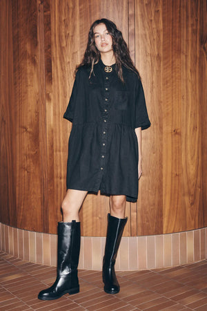 BAILEY LINEN DRESS - WASHED BLACK