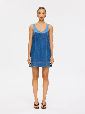 Coralie Denim Mini Dress - Two Tone Blue