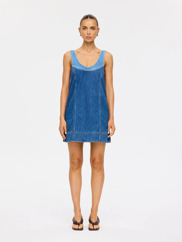 Coralie Denim Mini Dress - Two Tone Blue