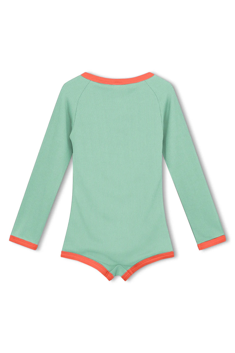 Mini Rib Rashie Onesie - Turquoise