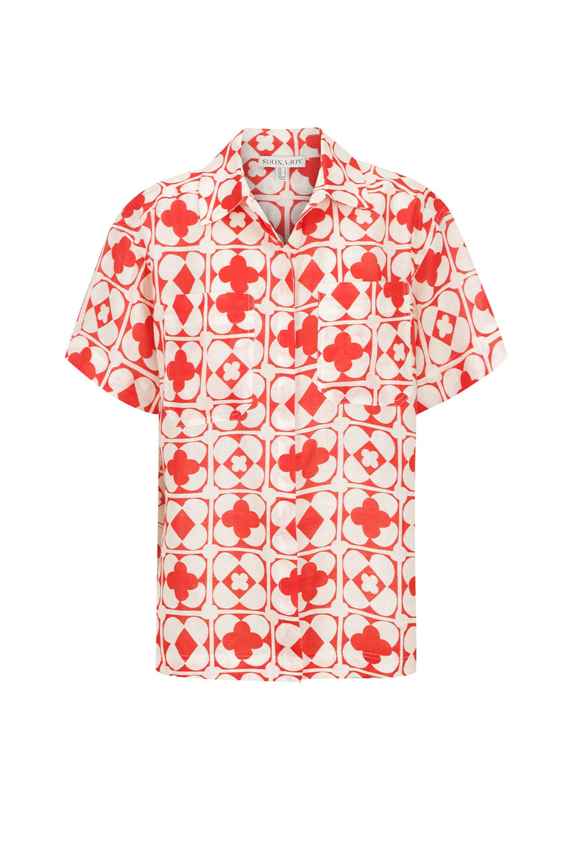 Palmier Short Sleeve Relaxed Shirt - Ivory/Sailor Red