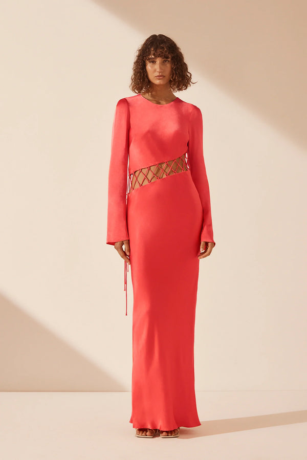 Lydie Asymmetrical Lace Up Maxi Dress - Poppy Red