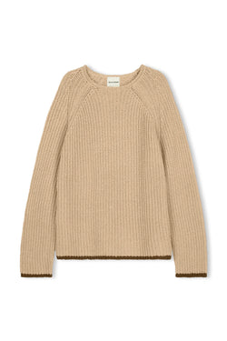 Sand Contrast Rib Knit Jumper