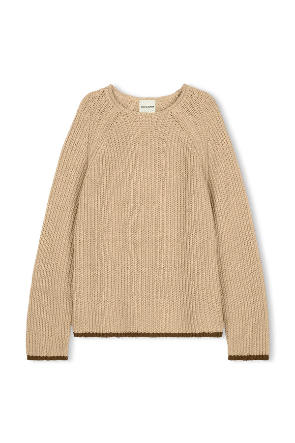 Sand Contrast Rib Knit Jumper