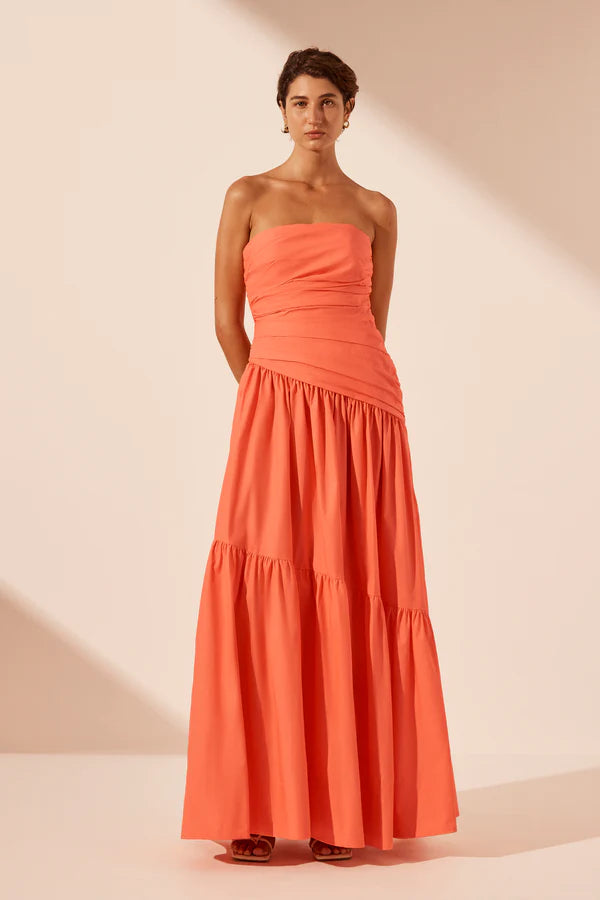 Maiori Strapless Tiered Dress - Coral