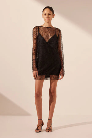 Mona Long Sleeve Mini Dress - Black