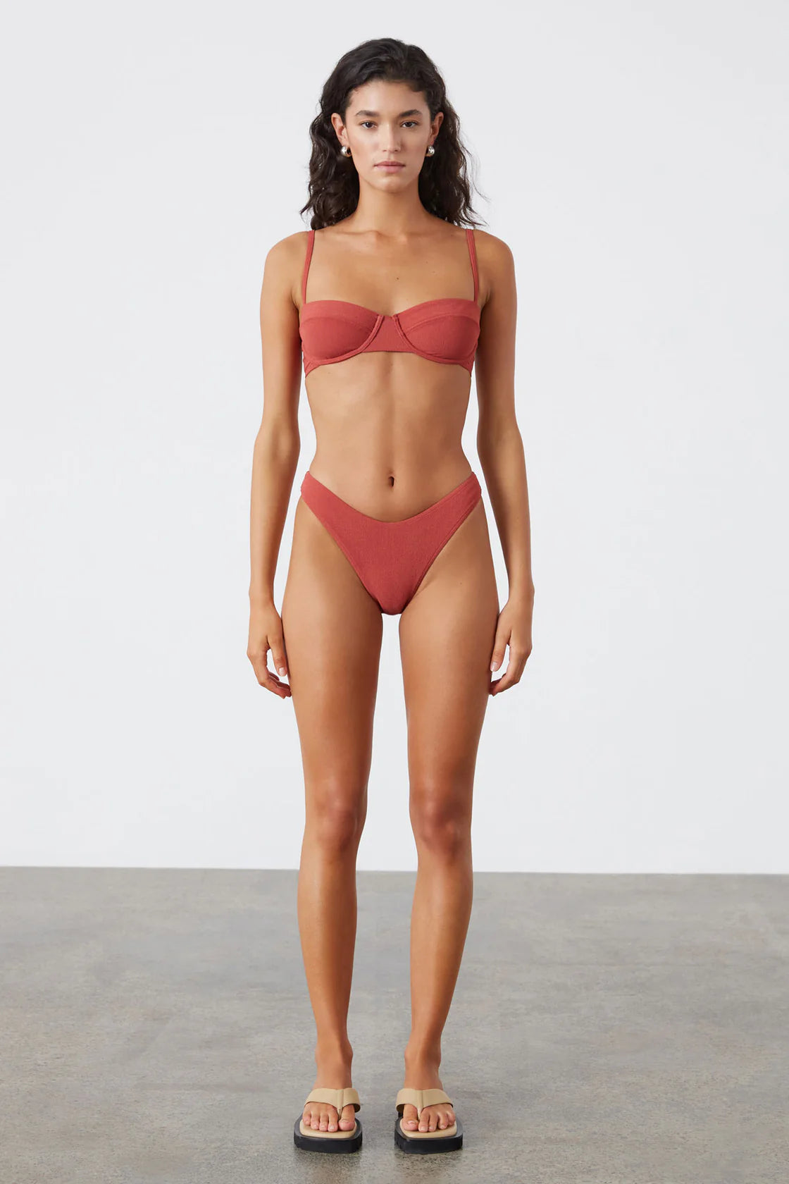 Earth Red Textured Balconette Bra Cup