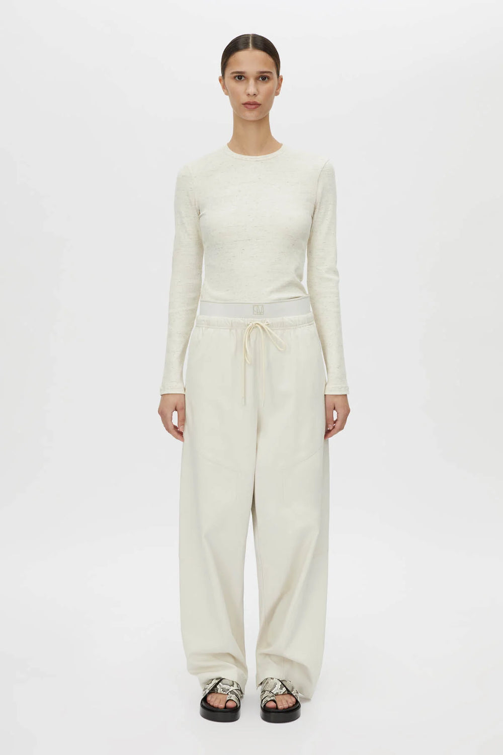 Nora Long Sleeve Monogram Top - Ivory Marle