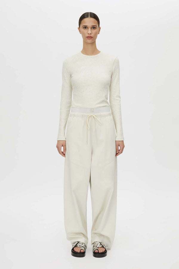 Nora Long Sleeve Monogram Top - Ivory Marle