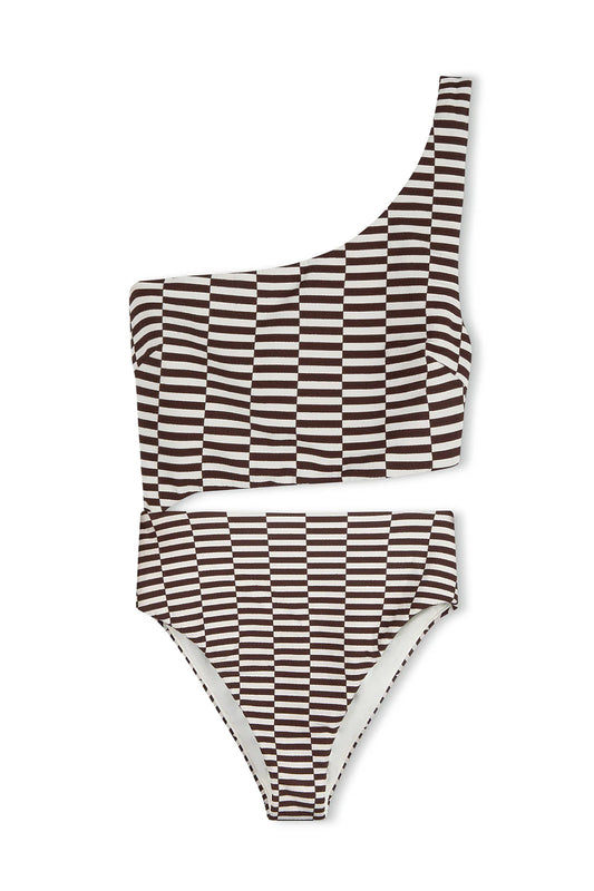 Cocoa Grid Textured Onepiece