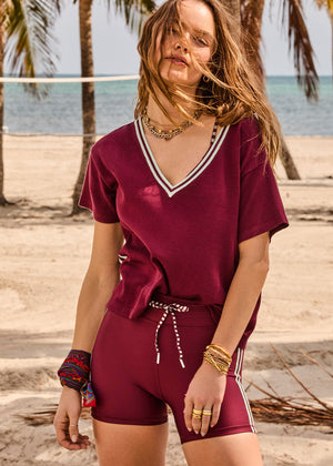 Sienna V Neck Tee - Red