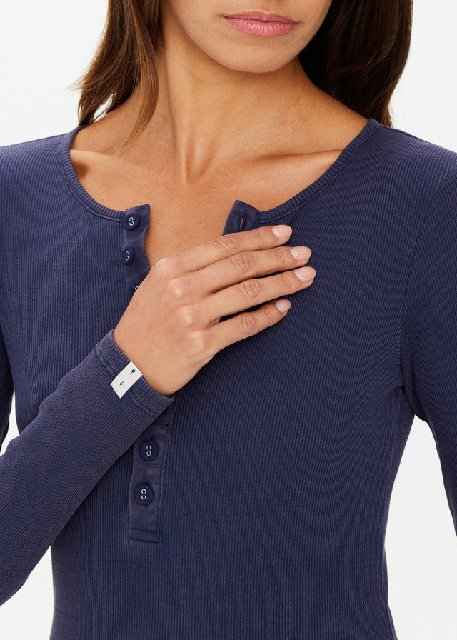 Ness Ribbed Long Sleeve Top - Navy