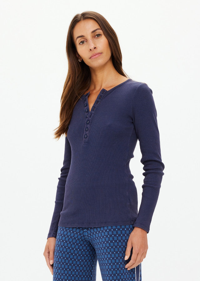 Ness Ribbed Long Sleeve Top - Navy