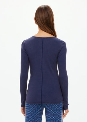 Ness Ribbed Long Sleeve Top - Navy