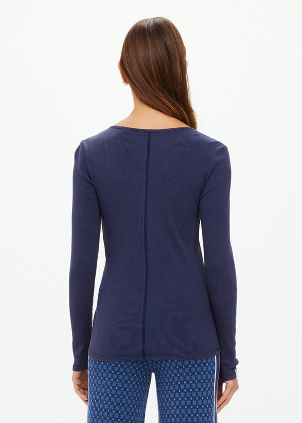 Ness Ribbed Long Sleeve Top - Navy