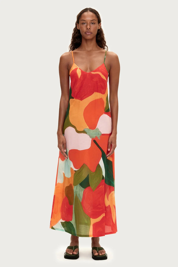 Cotton Silk Dress - Red Floral