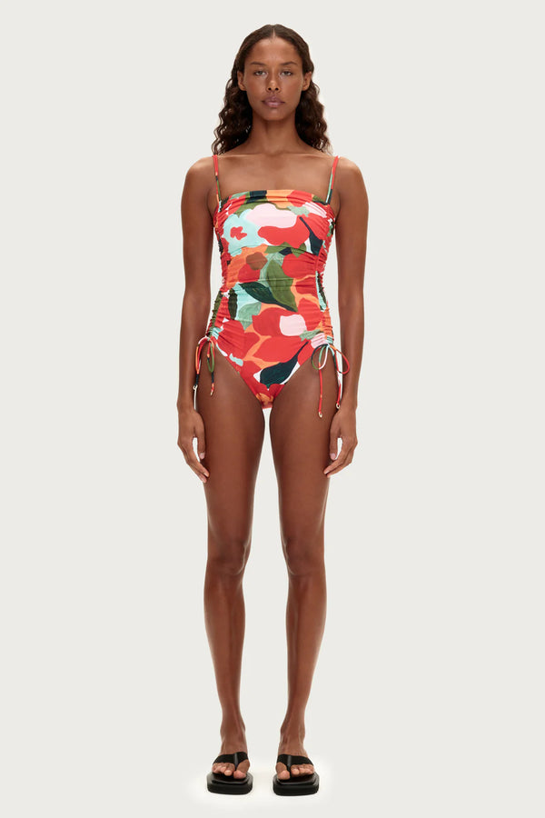 Gathered One Piece - Red Floral