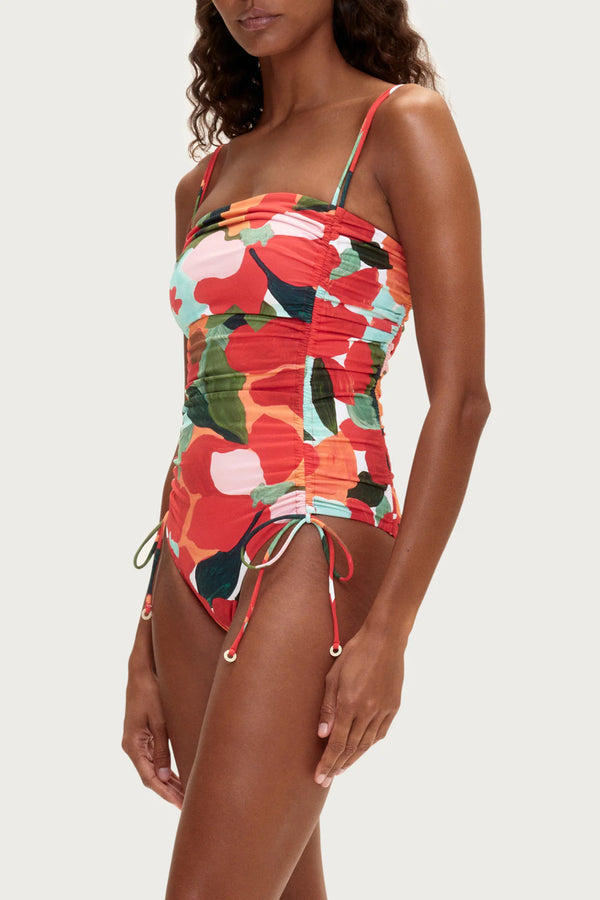 Gathered One Piece - Red Floral