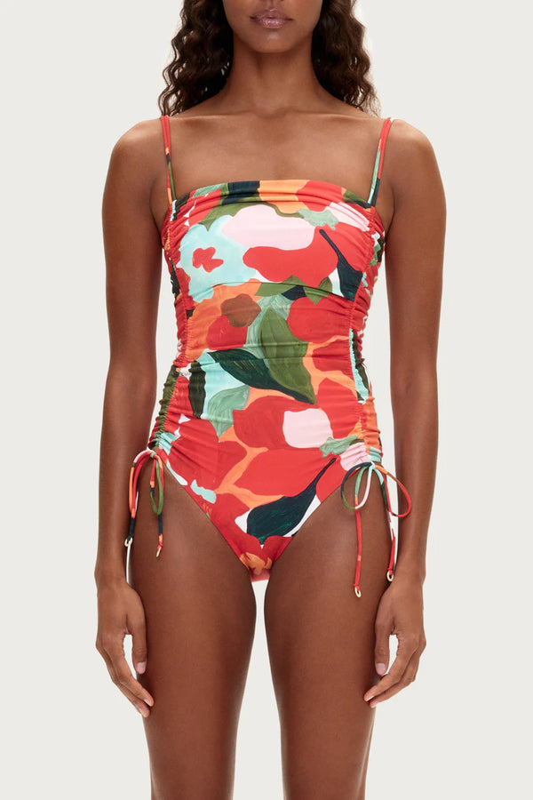 Gathered One Piece - Red Floral