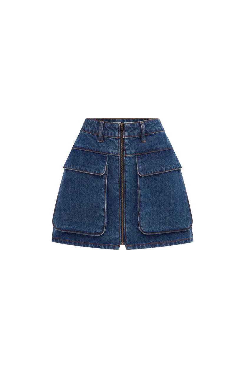Alfred zip mini skirt - washed indigo