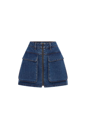 Alfred zip mini skirt - washed indigo